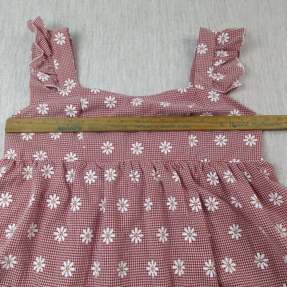 Shein A-Line Dress‎ Red Gingham Daisy Printed Pleated Sleeveless Casual Pullover - Picture 9 of 10